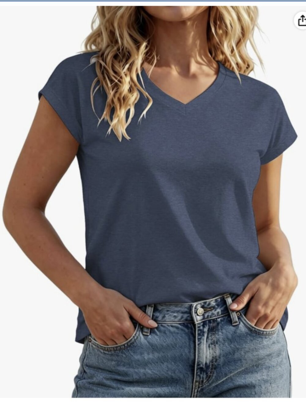 NWT V-neck short sleeve slightly cropped top heathered blue Size M